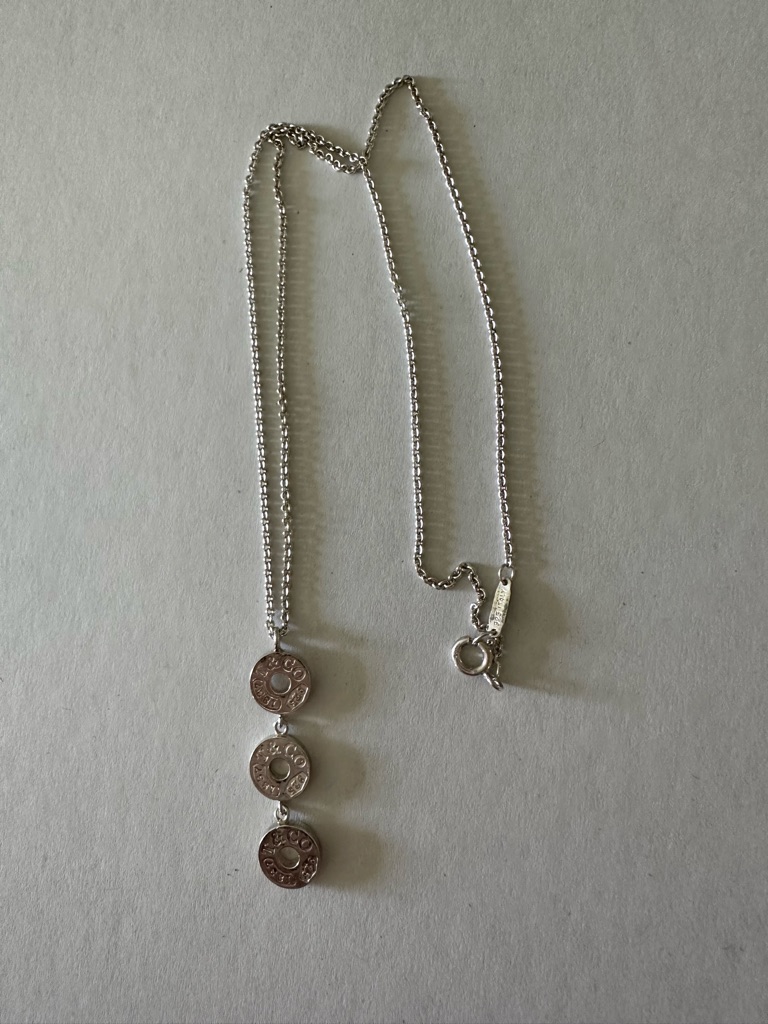 Tiffany & Co. 925 Silver Authentic Triple Disc Pendant Necklace - T&Co 1837